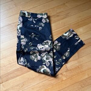 J. Crew Floral Ankle Pants - Navy and Pink